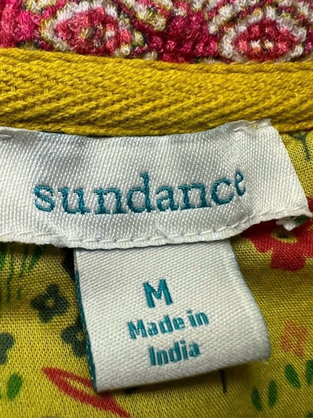 SUNDANCE Top Cotton Paisley Colorful
Waffle Yellow Blue Pink Black Size Medium - Picture 7 of 9